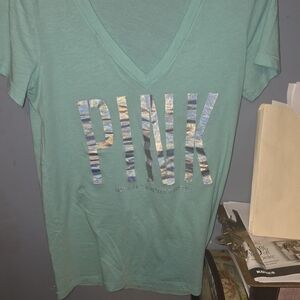 PINK Victoria's Secret Mint Green V-Neck Women's Top